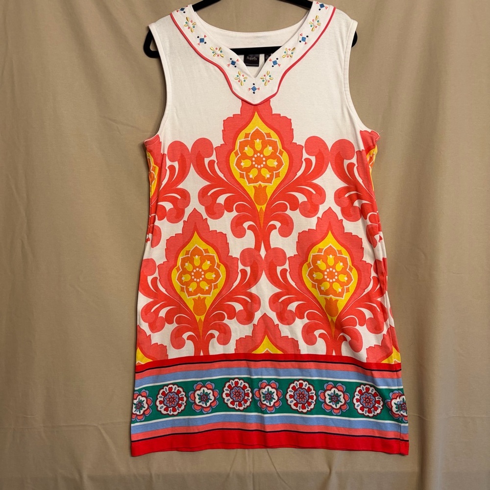 Rafaella XL Orange and Yellow Embroidered Patterned Mini Dress